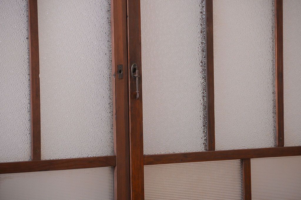 大正ロマン　古い木のモダンなガラス引き戸4枚セット(窓)