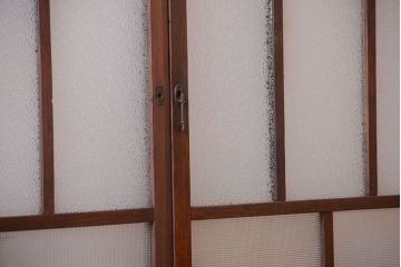 大正ロマン　古い木のモダンなガラス引き戸4枚セット(窓)