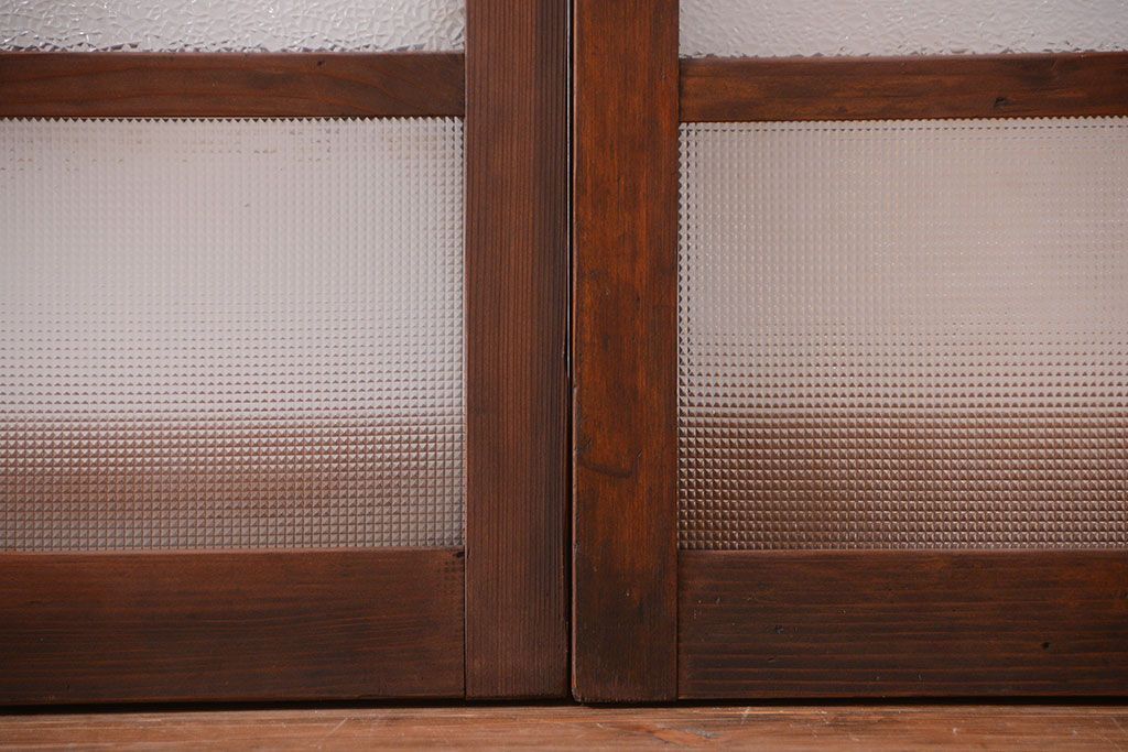 大正ロマン　古い木のモダンなガラス引き戸4枚セット(窓)