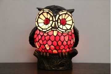 中古　ステンドグラスのふくろう型照明
