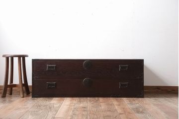 アンティーク家具　古民具・骨董　前面欅材!モダンな時代箪笥(衣装箪笥)(2)