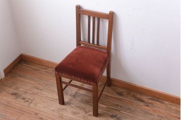 レトロ家具　和製アンティーク　レトロな古いナラ材の小ぶりなチェア(2)