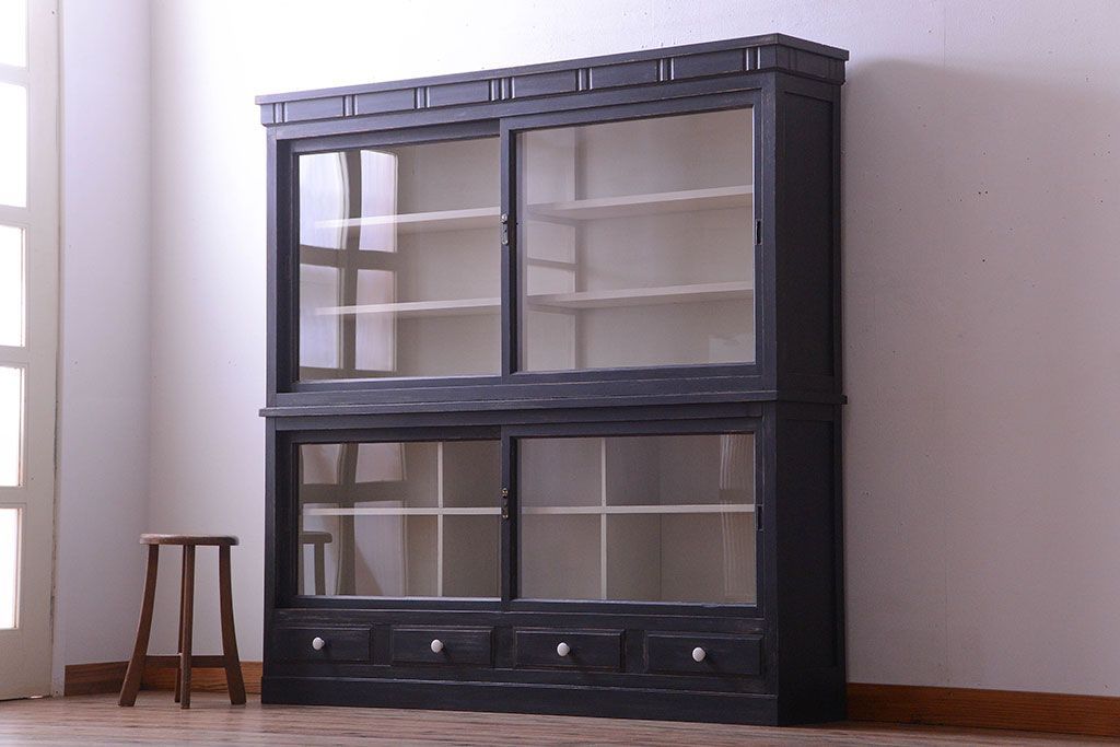 アンティーク家具　アンティークペイント　おしゃれで大きな重ね収納棚