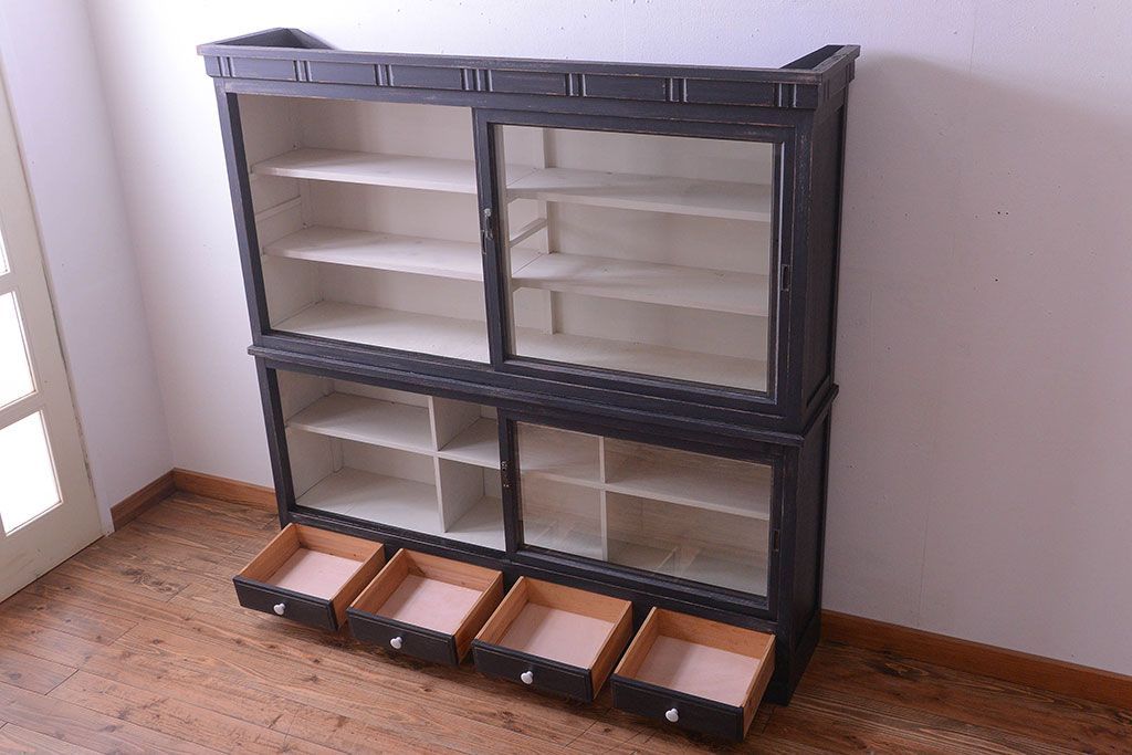 アンティーク家具　アンティークペイント　おしゃれで大きな重ね収納棚