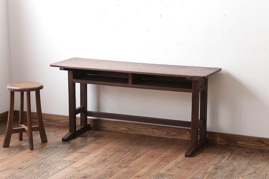 レトロ家具　和製アンティーク　古い学校のレトロな横長テーブル(作業台)