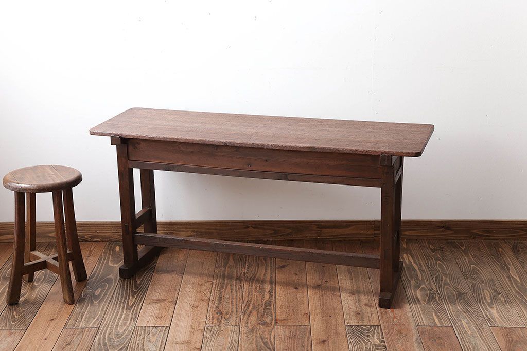 レトロ家具　和製アンティーク　古い学校のレトロな横長テーブル(作業台)