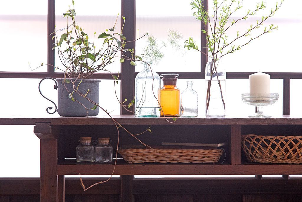 レトロ家具　和製アンティーク　古い学校のレトロな横長テーブル(作業台)(2)