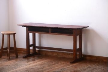 レトロ家具　和製アンティーク　古い学校のレトロな横長テーブル(作業台)(2)