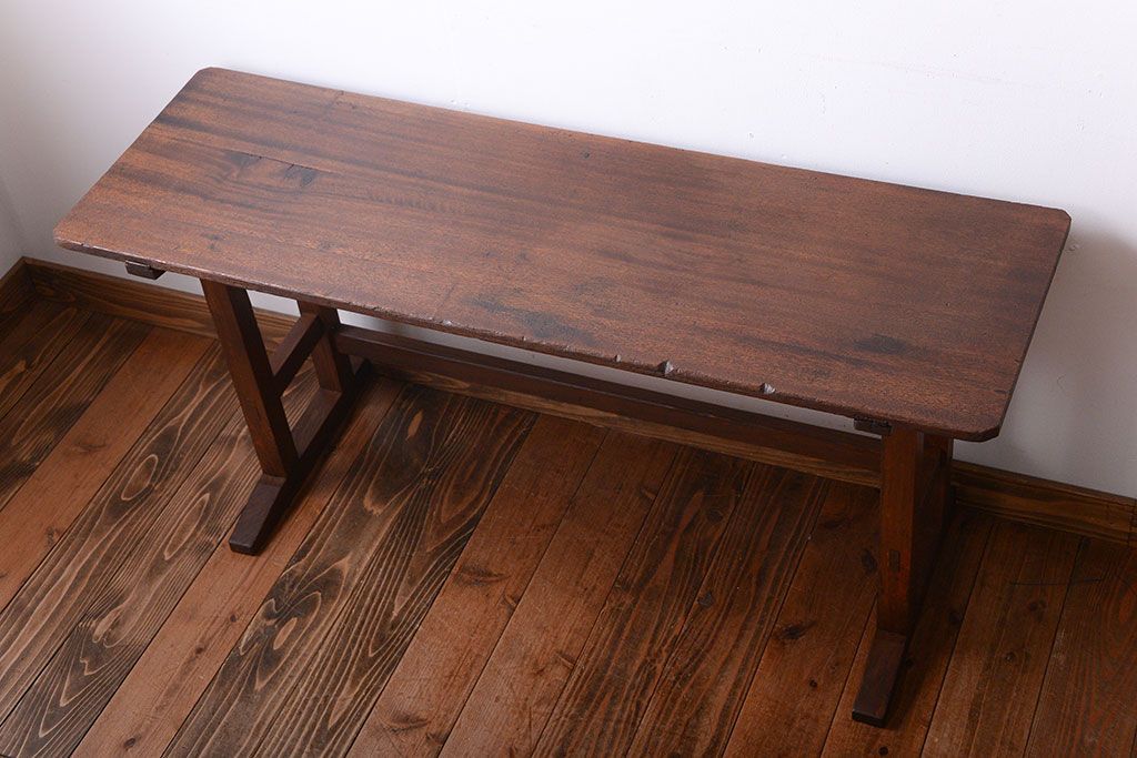 レトロ家具　和製アンティーク　古い学校のレトロな横長テーブル(作業台)(2)