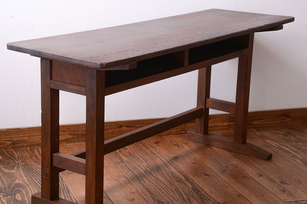 レトロ家具　和製アンティーク　古い学校のレトロな横長テーブル(作業台)(2)