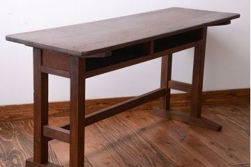 レトロ家具　和製アンティーク　古い学校のレトロな横長テーブル(作業台)(2)