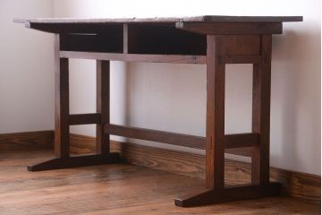 レトロ家具　和製アンティーク　古い学校のレトロな横長テーブル(作業台)(2)