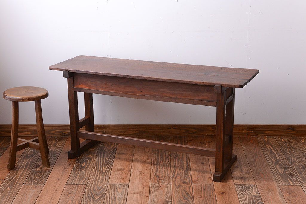 レトロ家具　和製アンティーク　古い学校のレトロな横長テーブル(作業台)(2)