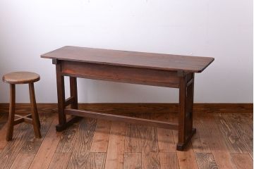 レトロ家具　和製アンティーク　古い学校のレトロな横長テーブル(作業台)(2)