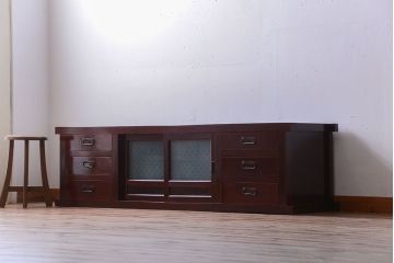 アンティーク家具　古民具・骨董　六尺　デザインガラスがモダンでお洒落な水屋箪笥テレビボード