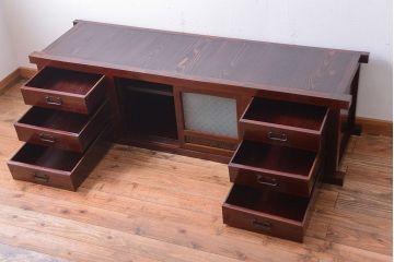アンティーク家具　古民具・骨董　六尺　デザインガラスがモダンでお洒落な水屋箪笥テレビボード