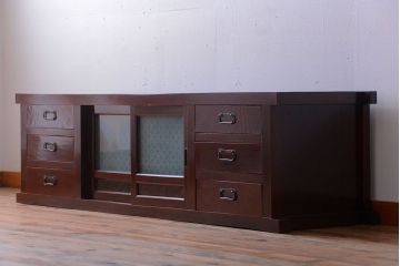 アンティーク家具　古民具・骨董　六尺　デザインガラスがモダンでお洒落な水屋箪笥テレビボード