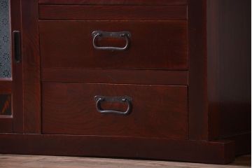 アンティーク家具　古民具・骨董　六尺　デザインガラスがモダンでお洒落な水屋箪笥テレビボード