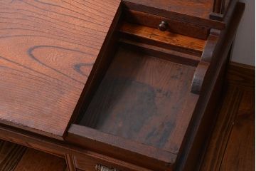アンティーク家具　大正ロマン　古い栓材のアンティーク帳場机(片袖机)
