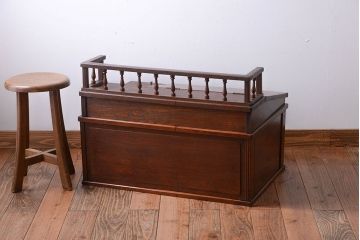 アンティーク家具　大正ロマン　古い栓材のアンティーク帳場机(片袖机)