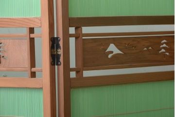 和製アンティーク　爽やかな色が魅力の和風衝立て(パーテーション)