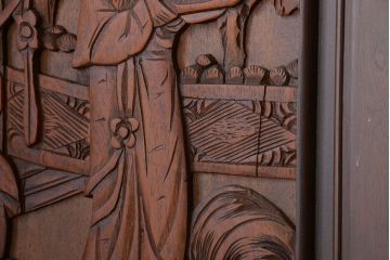 中古　民芸家具　彫刻が魅力的な上質の衝立て(パーテーション)