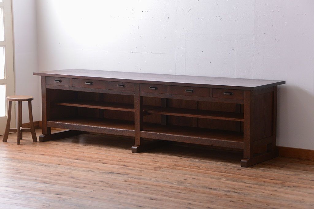 アンティーク家具　和製アンティーク　特大サイズ!骨太で重厚な古い木製の作業台(カウンターテーブル)