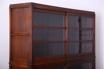 アンティーク家具　和製アンティーク　引き出し4杯付き!下段モールガラス戸の重ね収納戸棚