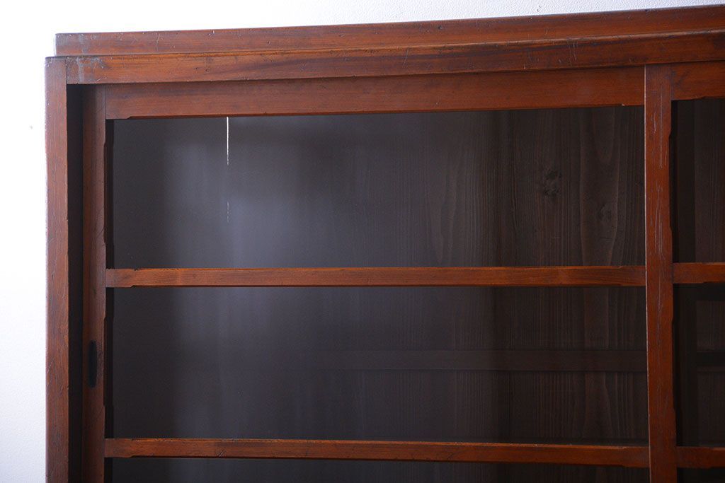 アンティーク家具　和製アンティーク　引き出し4杯付き!下段モールガラス戸の重ね収納戸棚