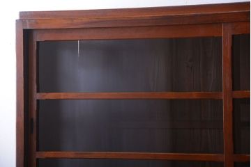 アンティーク家具　和製アンティーク　引き出し4杯付き!下段モールガラス戸の重ね収納戸棚