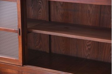 アンティーク家具　和製アンティーク　引き出し4杯付き!下段モールガラス戸の重ね収納戸棚