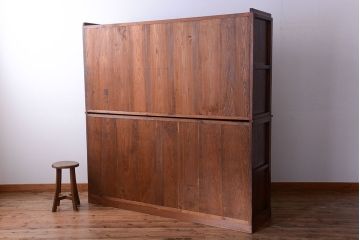 アンティーク家具　和製アンティーク　引き出し4杯付き!下段モールガラス戸の重ね収納戸棚