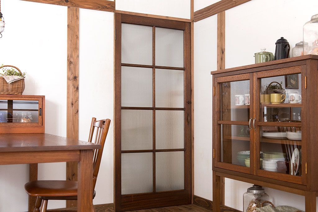 和製アンティーク　レトロな銀モールガラス入りドア