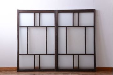 アンティーク　ダイヤガラス入りガラス戸2枚セット(窓)
