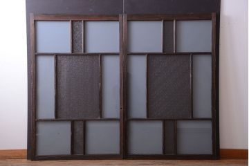 アンティーク　ダイヤガラス入りガラス戸2枚セット(窓)