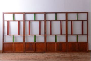 和製アンティーク　大正〜昭和時代　古い日本製・当時物ガラス入りガラス戸4枚セット