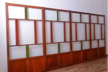 和製アンティーク　大正〜昭和時代　古い日本製・当時物ガラス入りガラス戸4枚セット