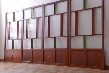 和製アンティーク　大正〜昭和時代　古い日本製・当時物ガラス入りガラス戸4枚セット