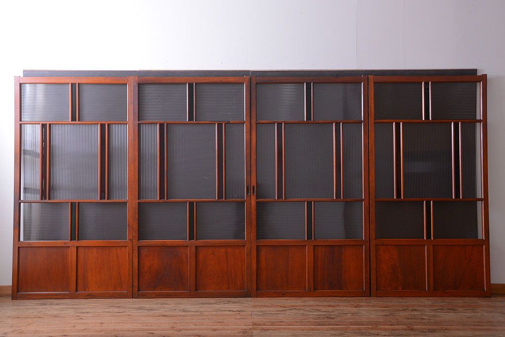 和製アンティーク　大正〜昭和時代　古い日本製・当時物ガラス入りガラス戸4枚セット