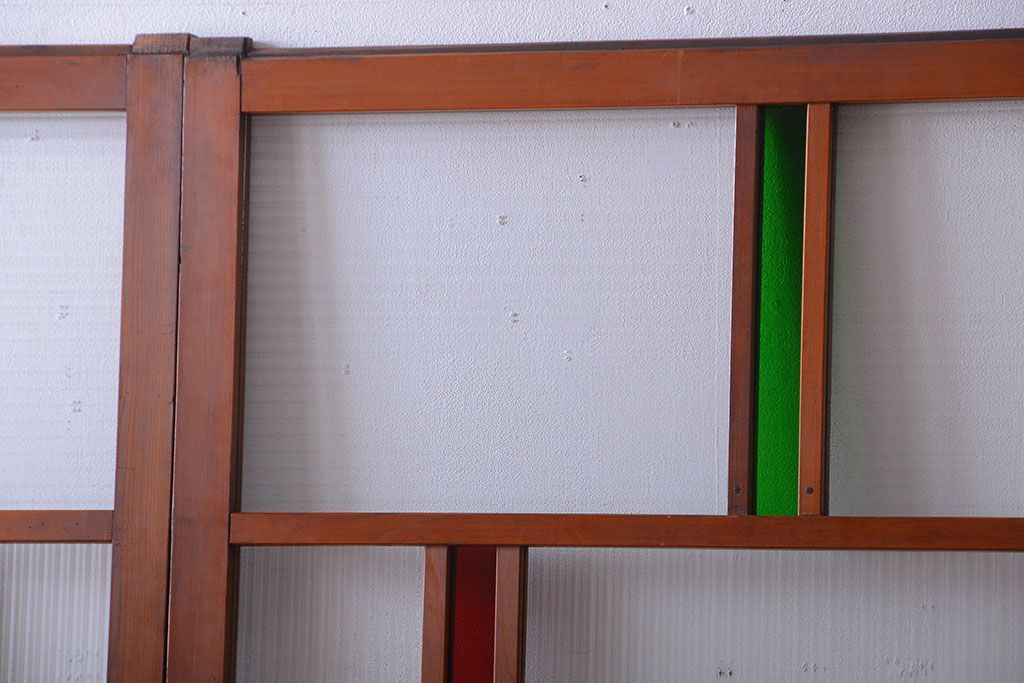 和製アンティーク　大正〜昭和時代　古い日本製・当時物ガラス入りガラス戸4枚セット