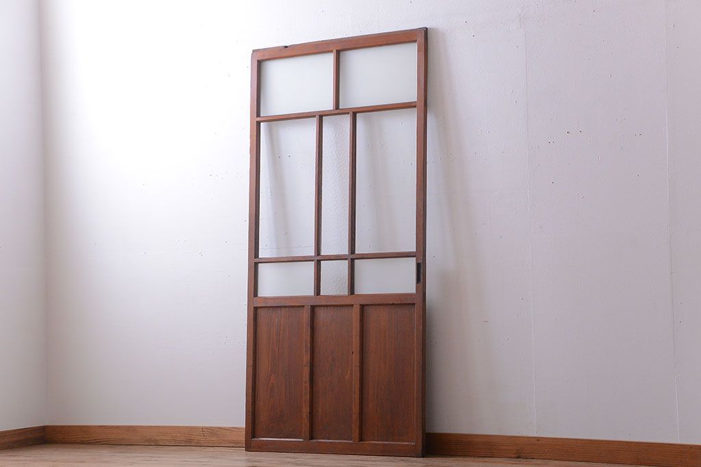 昭和レトロ　古い木のシンプルなアンティークガラス戸