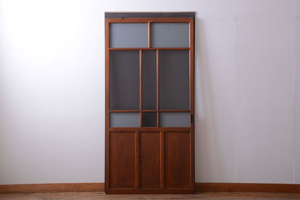 昭和レトロ　古い木のシンプルなアンティークガラス戸