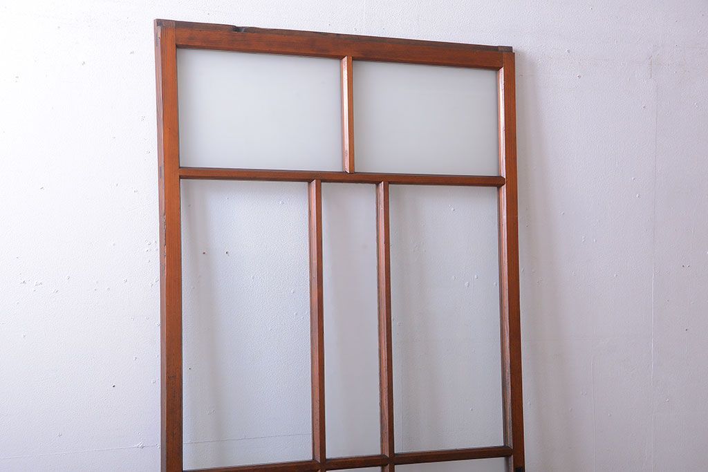 昭和レトロ　古い木のシンプルなアンティークガラス戸