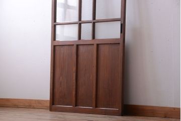 昭和レトロ　古い木のシンプルなアンティークガラス戸