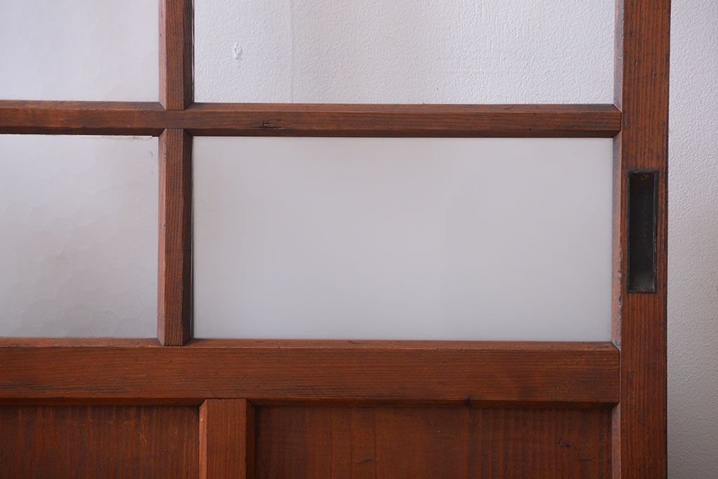 昭和レトロ　古い木のシンプルなアンティークガラス戸