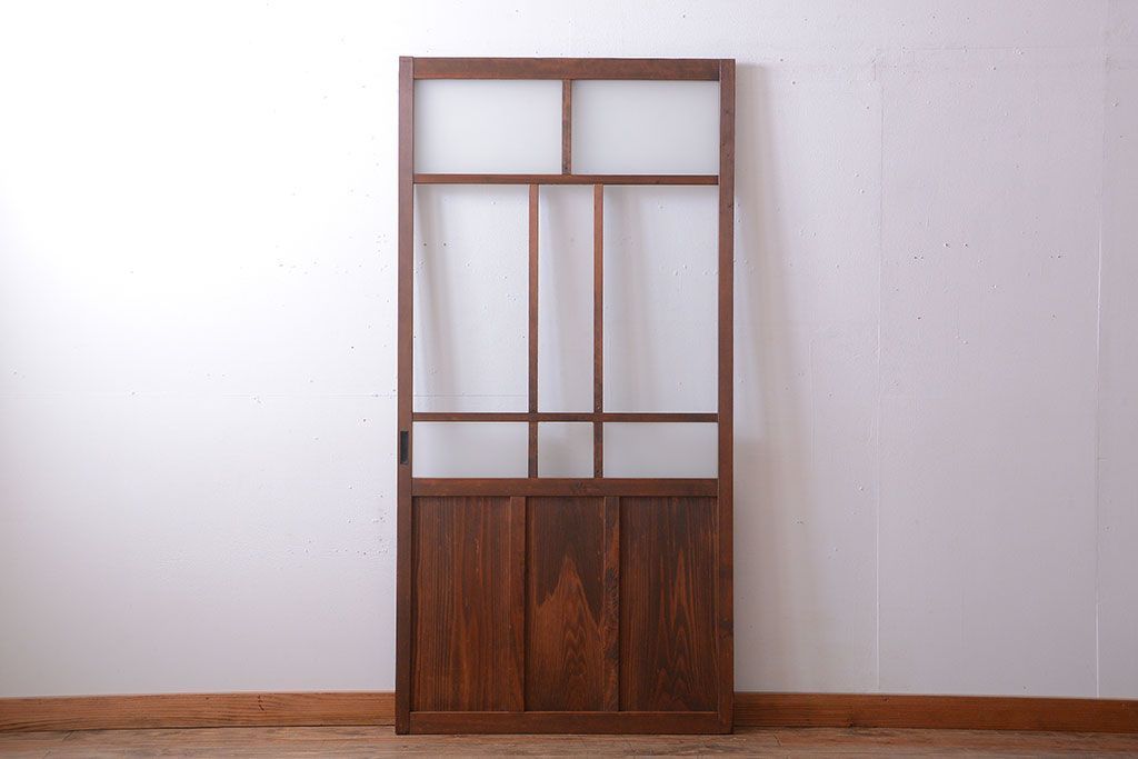 昭和レトロ　古い木のシンプルなアンティークガラス戸