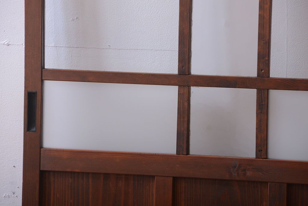 昭和レトロ　古い木のシンプルなアンティークガラス戸