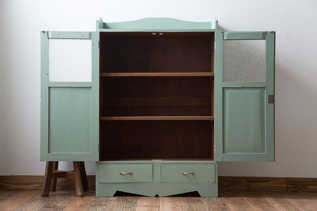 アンティーク家具　アンティークペイント　ダイヤガラス入りブックケース(本箱)