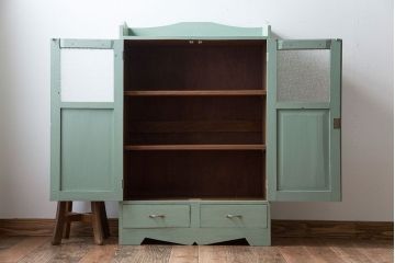 アンティーク家具　アンティークペイント　ダイヤガラス入りブックケース(本箱)