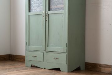 アンティーク家具　アンティークペイント　ダイヤガラス入りブックケース(本箱)